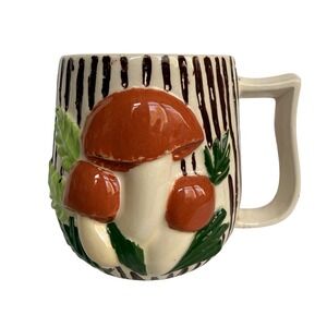 Arnels Mushroom Mugs Vintage Set of 2 Brown White Retro 70s Cottagecore Ceramic